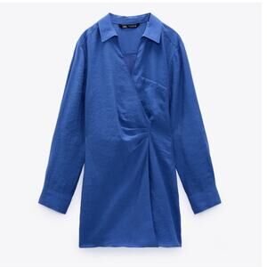 Zara Blue Wrap Shirt Mini Dress Size Small
